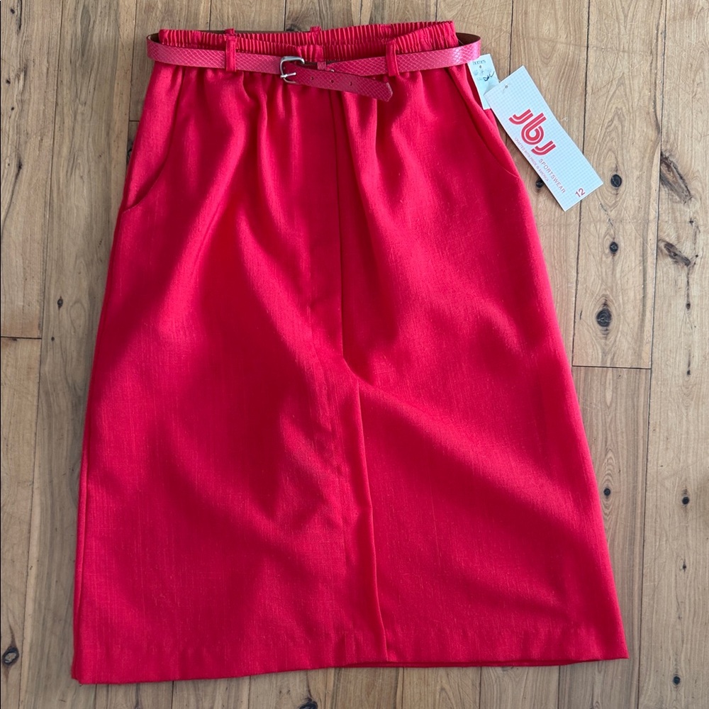 Vintage old stock made in USA JBJ sportswear, red pencil skirt polyester blend S